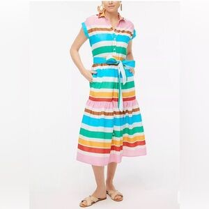 Gently used JCrew Rainbow Striped Collared Midi Shirt Dress